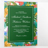 Exotische tropische kleurrijke tuin foto bruiloft drieluik uitnodiging (Binnenzijde eerst)