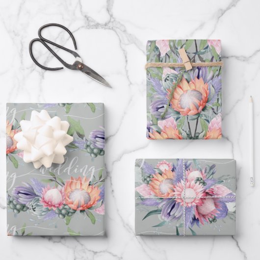 Exotische Tropische Koning Protea Waterverf Inpakpapier Vel (Voorkant)