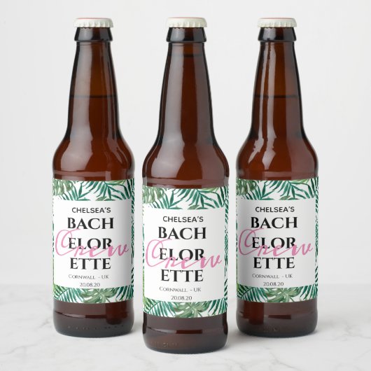 Exotische Tropische Leaves Bachelorette Crewy Bier Etiket (Flessen)