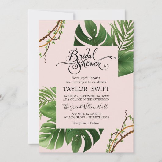 exotische tropische palm | Blush Vrijgezellenfeest Kaart (Voorkant)