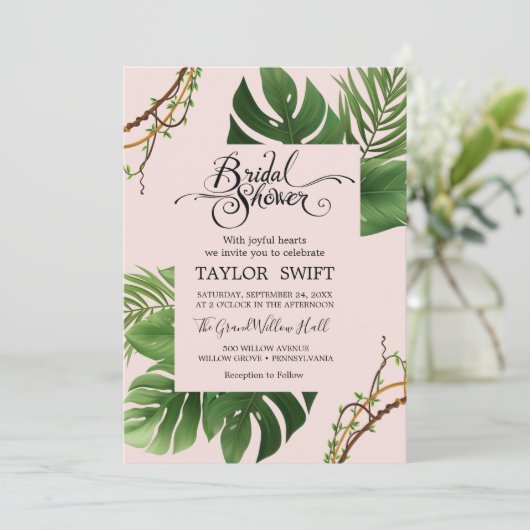 exotische tropische palm | Blush Vrijgezellenfeest Kaart (Staand voorkant)