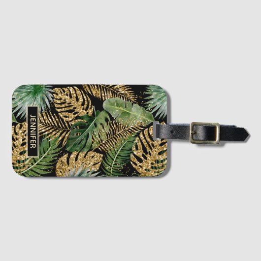 Exotische tropische palm laat faux Gold Glitter-na Bagagelabel (Voorkant (horizontaal))