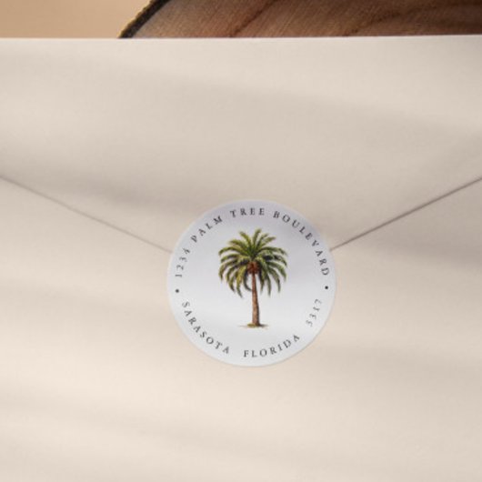 EXOTISCHE TROPISCHE PALM TREE ISLAND Retouradres Ronde Sticker