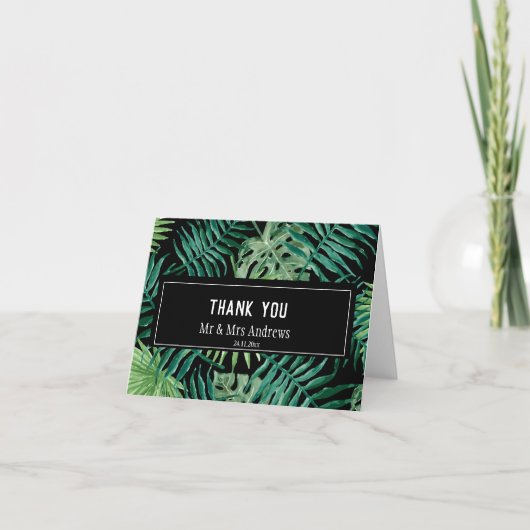 Exotische tropische palmbruiloft gevouwen bedankkaart (Voorkant)