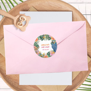 Exotische Tropische Papegaai Jungle Baby Shower Ronde Sticker