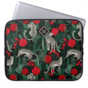 Exotische tropische patroonluipaarden en monogram laptop sleeve