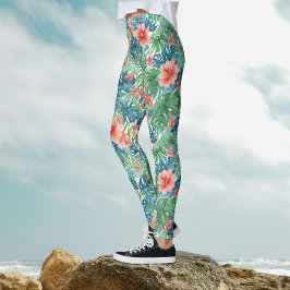 Exotische tropische rode Hibiscus Hawaiiaanse Wate Leggings