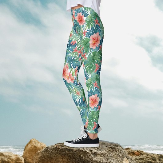 Exotische tropische rode Hibiscus Hawaiiaanse Wate Leggings