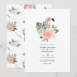 Exotische Tropische Roze Flamingo Bruiloft Kaart