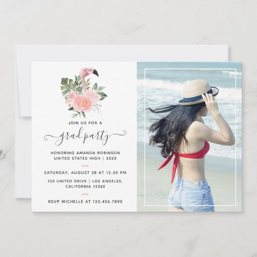 Exotische Tropische Roze Flamingo Graduation Party Kaart (Voorkant)