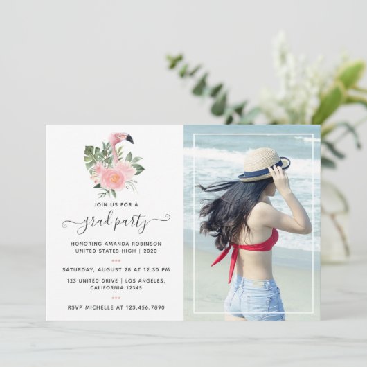 Exotische Tropische Roze Flamingo Graduation Party Kaart (Staand voorkant)