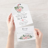 Exotische tropische roze flamingo Wedding All In One Uitnodiging (Afscheurbaar)