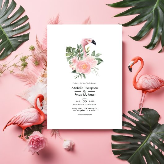 Exotische tropische roze flamingo Wedding Kaart
