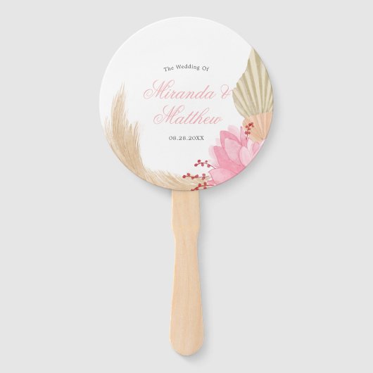 Exotische tropische roze palmbladeren Weddenschap Handwaaier (Voorkant)