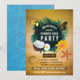 Exotische Tropische Strand Afstudeerfeest Uitnodig Kaart