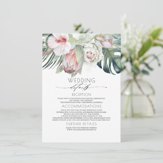 Exotische tropische strand bruiloft informatie gas informatiekaartje (Staand voorkant)