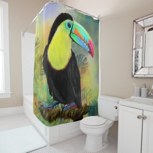 Exotische tropische Toco Shower Curtain Toucan Bir Douchegordijn (In situ)