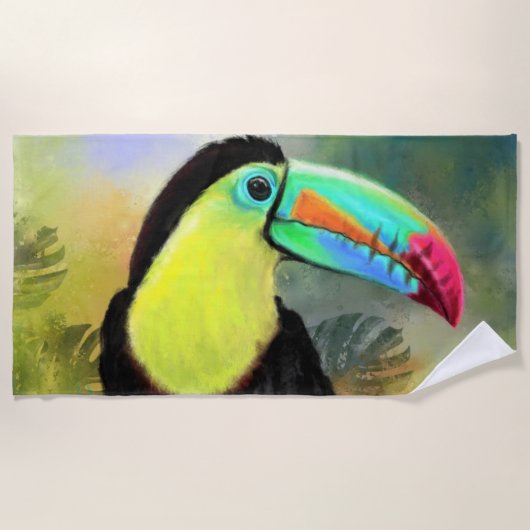 Exotische tropische Toco Toucan-vogel - Schilderen Strandlaken (Voorkant)