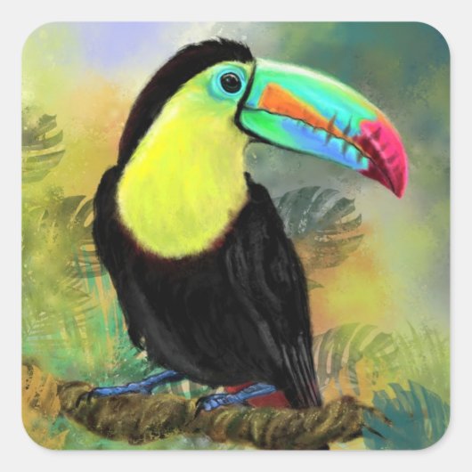 Exotische tropische Toco Toucan-vogel - Schilderen Vierkante Sticker (Voorkant)