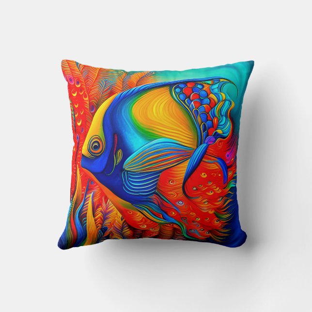 Exotische tropische vissen in kleurrijk koraalrif kussen (Achterkant)