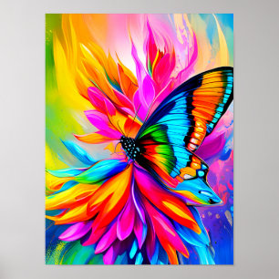 Exotische tropische vlinder en kleurrijke bloemen poster
