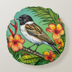 Exotische Tropische Vogel met Bloemen Paradijs Kun Rond Kussen