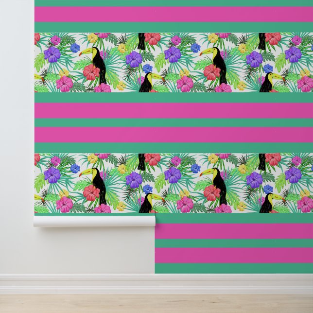 Exotische tropische vogelbloemen behang (Applicatie)