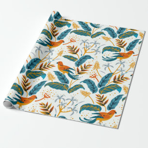 Exotische tropische vogels en bladpatroon cadeaupapier