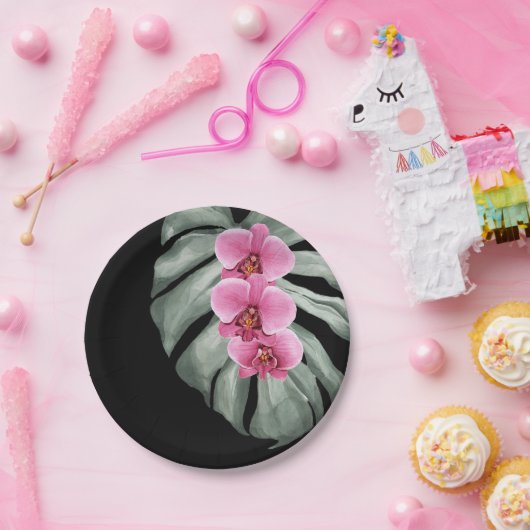 Exotische tropische Waterverf opgerolde orchideeën Papieren Bordje (Feest)