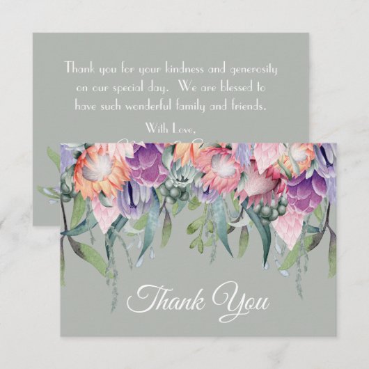 Exotische Tropische Waterverf Protea Bloemen Bruil Bedankkaart (Voorkant / Achterkant)