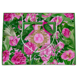 Exotische Tuin Glam Roze en Groene Monogram  Groot Cadeauzakje