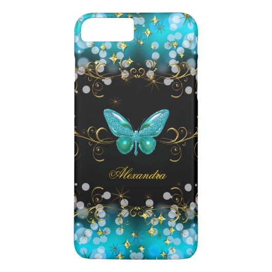 Exotische Turquoise Blau Goud Zwarte Vlinder Glitt Case-Mate iPhone Case (Achterkant)