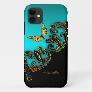 Exotische Turquoise Goud Zwarte Vlinder iPhone 11 Hoesje