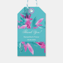 Exotische turquoise roze Abstracte Hawaiiaanse blo Cadeaulabel