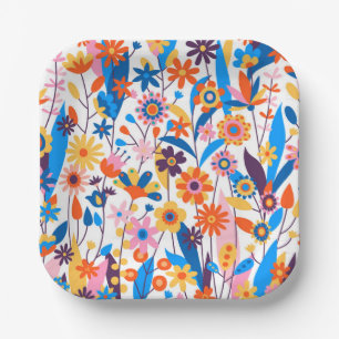 Exotische veelkleurige bloemenachtergrond-32939 papieren bordje