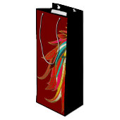 Exotische veren rood en zwart wijn cadeautas (Achterkant Gekanteld)