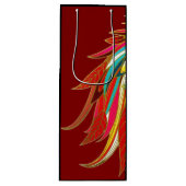 Exotische veren rood en zwart wijn cadeautas (Voorkant)