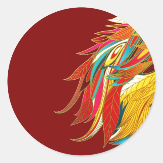 Exotische veren rood ronde sticker (Voorkant)
