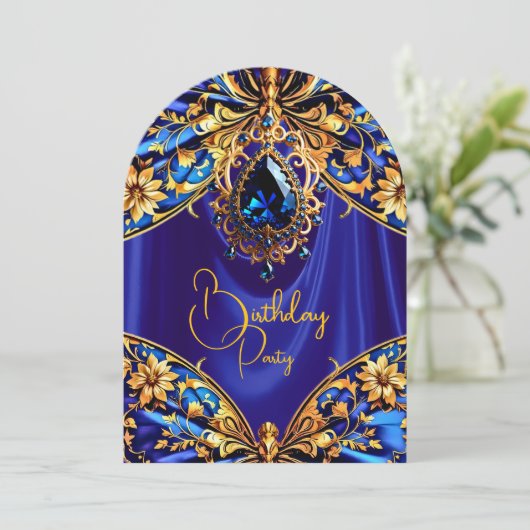 Exotische Verjaardag Blauw Goud Juweel Vlinder Kaart (Staand voorkant)