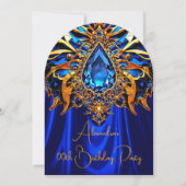 Exotische Verjaardag Blauw Sinaasappel Gouden Juwe Kaart (Voorkant)