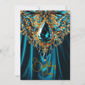 Exotische Verjaardag Blauwgroen Blauw Gouden Juwee Kaart (Voorkant)