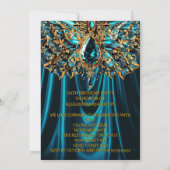 Exotische Verjaardag Blauwgroen Blauw Gouden Juwee Kaart (Achterkant)