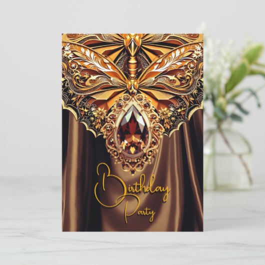 Exotische Verjaardag Caramel Chocolade Gouden Juwe Kaart (Staand voorkant)