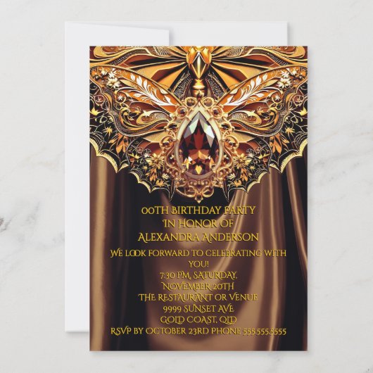 Exotische Verjaardag Caramel Chocolade Gouden Juwe Kaart (Achterkant)