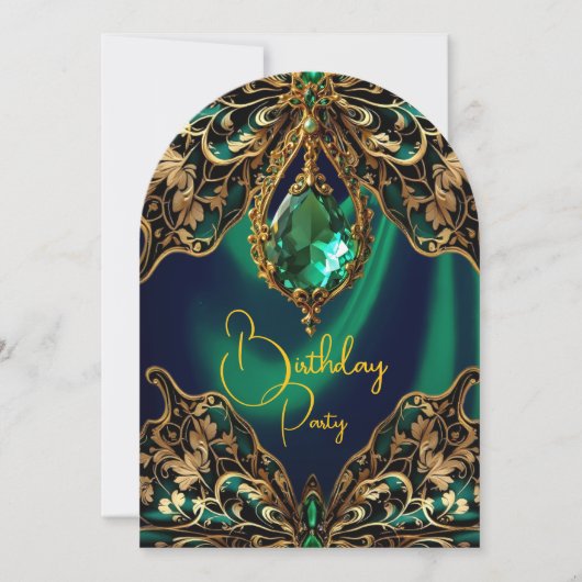 Exotische Verjaardag Groene Gouden Juweel Vlinder Kaart (Voorkant)