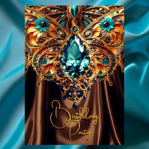 Exotische Verjaardag Karamel Teal Blauw Goud Siera Kaart