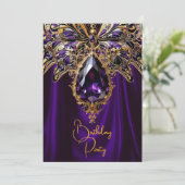 Exotische Verjaardag Rijke Paarse Gouden Juweel Vl Kaart (Staand voorkant)