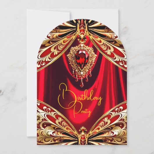 Exotische Verjaardag Rood Goud Juweel Vlinder Kaart (Voorkant)