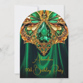 Exotische Verjaardag Smaragdgroene Gouden Juweel V Kaart (Voorkant)