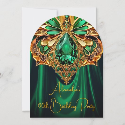 Exotische Verjaardag Smaragdgroene Gouden Juweel V Kaart (Voorkant)